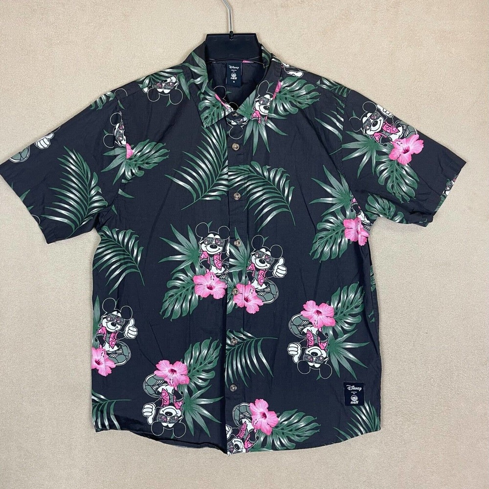 Disney Collection by Neff Hawaiian Shirt Mens S Black Regular Fit Mickey Mouse